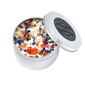 Meditation Candle - Nag Champa Candles - Soy Aromatherapy Candle for Meditation - Crystal Candle - Yoga & Meditation Gift - Nag Champa Scent 8oz Round Tin