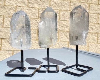 Clear Quartz Point on Metal Pin Stand (5.5" - 6.5") LARGE - Clear Quartz Crystal Point - Raw Clear Quartz Stone Point - Healing Crystals