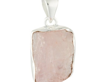 Raw Morganite Pendant in Sterling Silver - Rough Morganite Necklace - Morganite Jewelry - Natural Morganite Stone - Sterling Silver Pendant