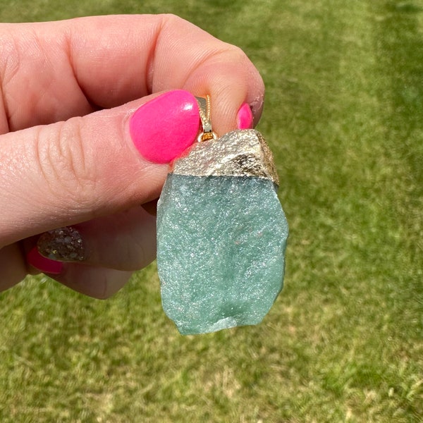 Green Aventurine Pendant - Raw Crystal Necklace - Rough Green Aventurine Crystal Pendant - Natural Aventurine Jewelry - Raw Aventurine Stone