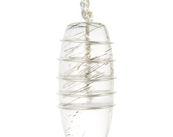 Black Tourmalinated Quartz Pendant - Tourmalinated Quartz - Sterling Silver Wire Wrapped Pendant - Black Tourmaline in Quartz Crystal - 155
