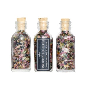 Mixed Tourmaline Crystal Bottle - Pink Tourmaline Stone Bottle - Green Tourmaline Chips - Gemstone Bottle - Mixed Tourmaline Tumbled Chips
