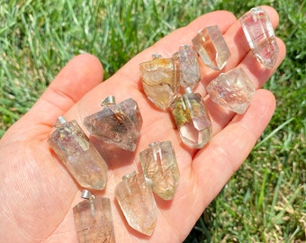 Golden Rutilated Quartz Necklace - Inclusion Quartz Jewelry - Rutilated Quartz Point Pendant - Golden Rutile Quartz - Quartz Polished Point