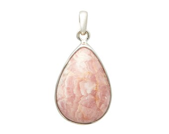 Rhodochrosite Pendant - Polished Rhodochrosite Teardrop Necklace - Pink Rhodochrosite Jewelry - Rhodochrosite in Sterling Silver - 2