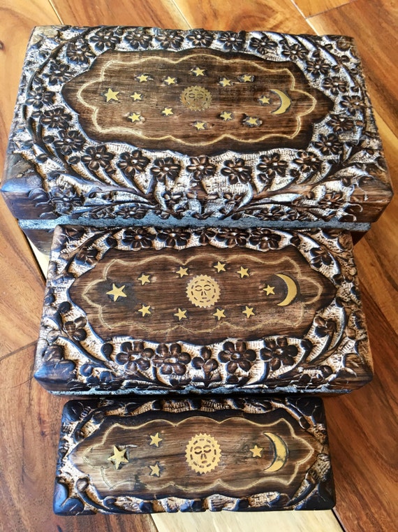Wooden Box Set 3 Boxes Nesting Boxes Tarot Card Wood Box Etsy