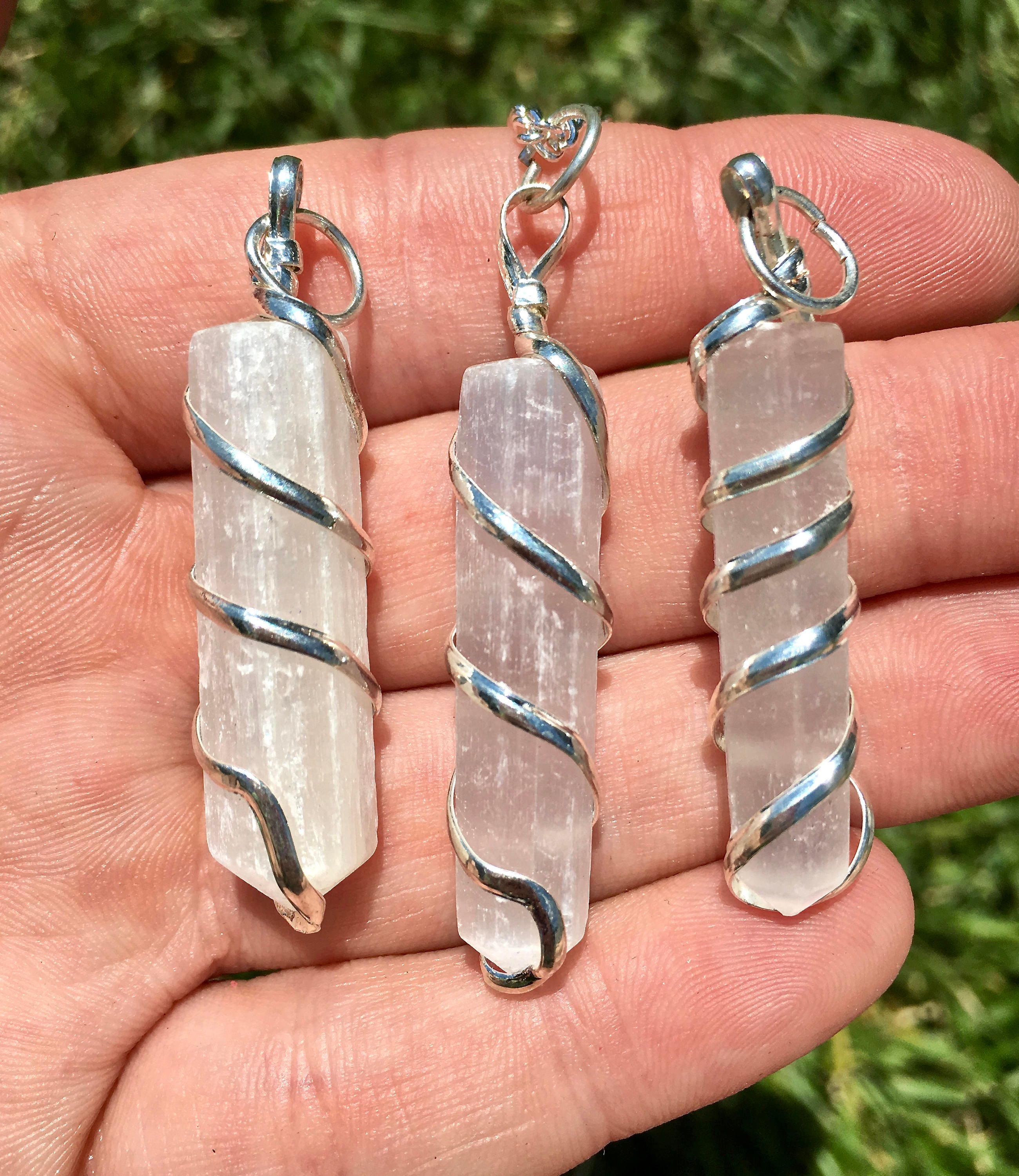 Wire Wrapped Selenite Necklace Selenite Pendant Selenite Jewelry
