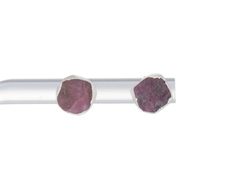 Raw Ruby Earrings Sterling Silver (5mm - 7mm) - Raw Ruby Stud Earrings - Ruby Jewelry - Sterling Silver Jewelry - Red Ruby - July Birthstone