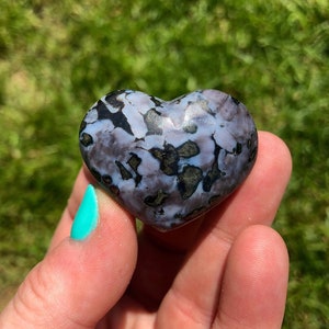 Indigo Gabbro Heart (1&quot;-1.75&quot;) - Mystic Merlinite Crystal Heart - Polished Indigo Gabbro Crystal Heart - Heart Shaped Indigo Gabbro Gemstone