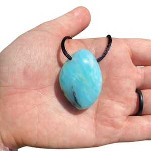 Blue Andean Opal Stone Pendant w/ 28" Black Cord - Blue Peruvian Opal Crystal Necklace - Polished Blue Opal Necklace - Crystal Necklace image 10