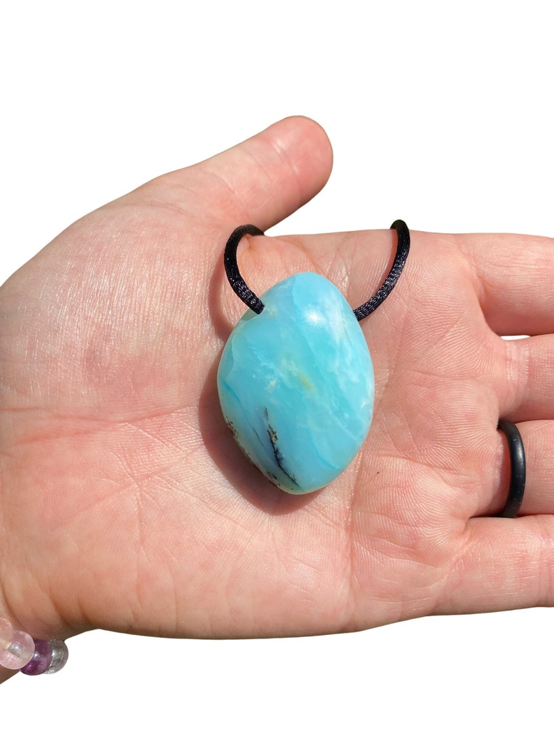 Blue Andean Opal Stone Pendant w/ 28" Black Cord - Blue Peruvian Opal Crystal Necklace - Polished Blue Opal Necklace - Crystal Necklace image 10