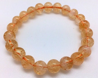 Citrine Bracelet - 8mm Heated Citrine Beads - Crystal Bracelet - Citrine Jewelry - Elastic Bracelet - Stretch Bracelet - Citrine Stone