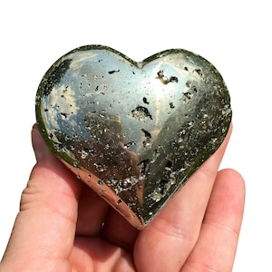 Pyrite Heart Stone (1" - 2.5") Pyrite Stone - Pyrite Cluster - Pyrite Crystal Heart - Healing Crystals and Stones - Gold Heart Crystal