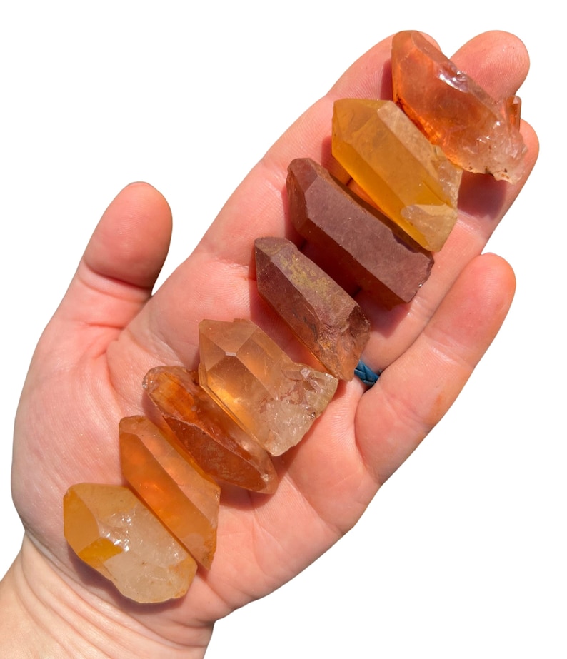 Raw Tangerine Quartz Point Crystal (0.5" - 2.5") Raw Quartz Point Crystal - Tangerine Quartz - Orange Quartz - Tangerine Quartz Stone Point 1" to 1.5"