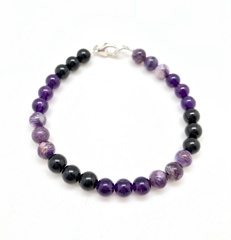 Protection Bracelet 6mm beads black tourmaline, amethyst, & charoite bracelet healing crystal bracelet black tourmaline bracelet image 9