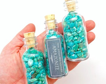 Amazonite Crystal Bottle - Russian Amazonite Stone Bottle - Amazonite Chips - Gemstone Bottle - Healing crystals - Amazonite gemstone chips