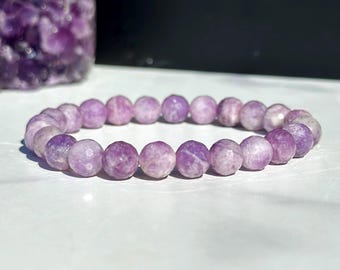 Pulsera de lepidolita facetada - Pulsera de cuentas de lepidolita - Pulsera de cristal de lepidolita facetada - Pulsera elástica - Pulsera de cristal morado