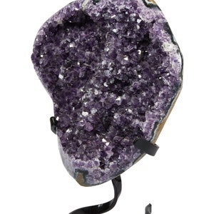 Raw Amethyst Cluster with Metal Stand - Large Amethyst Crystal Cluster - One of a Kind Amethyst Geode - Rough Amethyst Geode on a Stand - 28