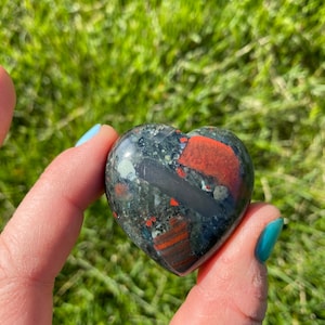 Bloodstone Heart (1.25&quot;-1.75&quot;) Bloodstone Crystal Heart - Hand Polished Bloodstone - Crystals and Stones - Root Chakra Stone