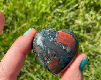 Bloodstone Heart (1.25"-1.75") Bloodstone Crystal Heart - Hand Polished Bloodstone - Crystals and Stones - Root Chakra Stone