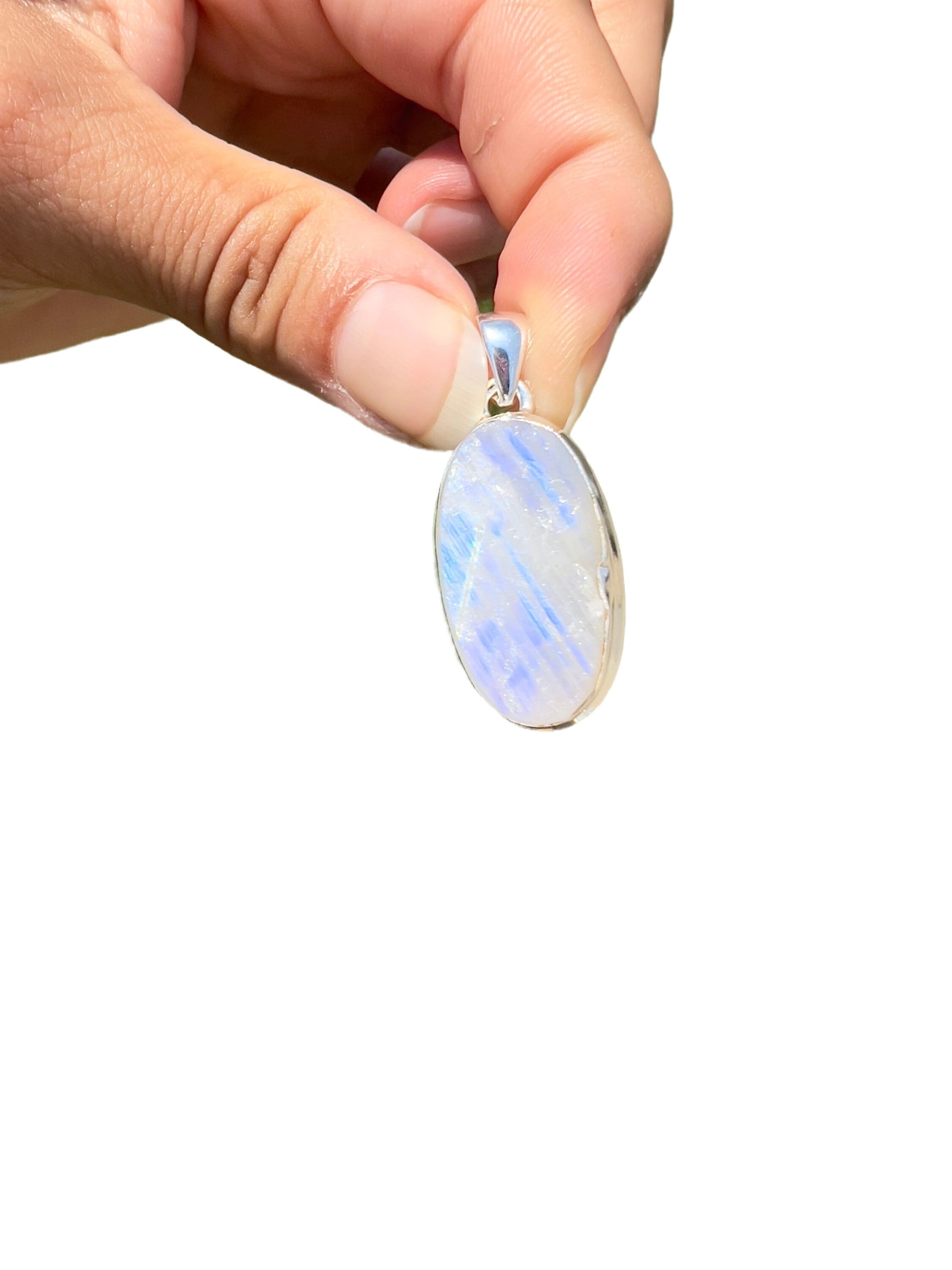 Raw Rainbow Moonstone Pendant - Oval Rough Moonstone Necklace