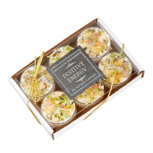 Positive Energie Kerzen - Kristall & Kräuter Kerze - Soja Aromatherapie Kerze mit Sonnenstein, Citrin - Positive Energie Kristall Kerze - Handgemacht! 6 Tealight Candles