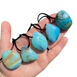 Blue Andean Opal Stone Pendant w/ 28" Black Cord - Blue Peruvian Opal Crystal Necklace - Polished Blue Opal Necklace - Crystal Necklace image 2