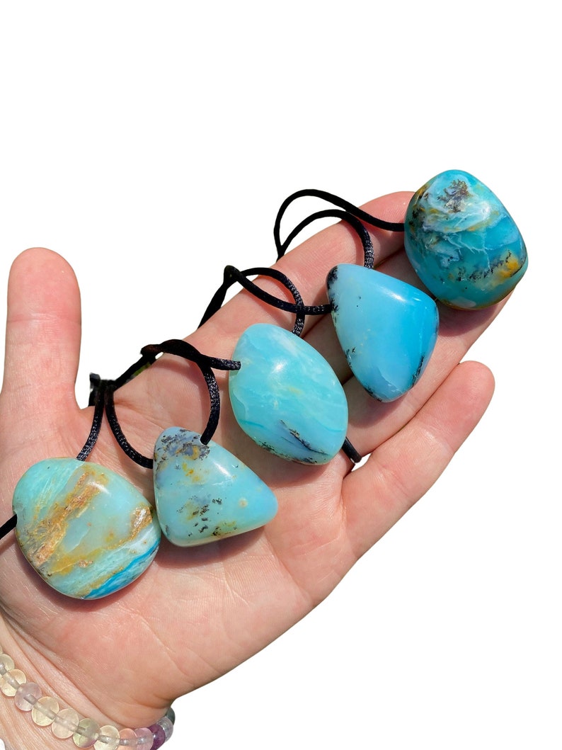 Blue Andean Opal Stone Pendant w/ 28" Black Cord - Blue Peruvian Opal Crystal Necklace - Polished Blue Opal Necklace - Crystal Necklace image 2