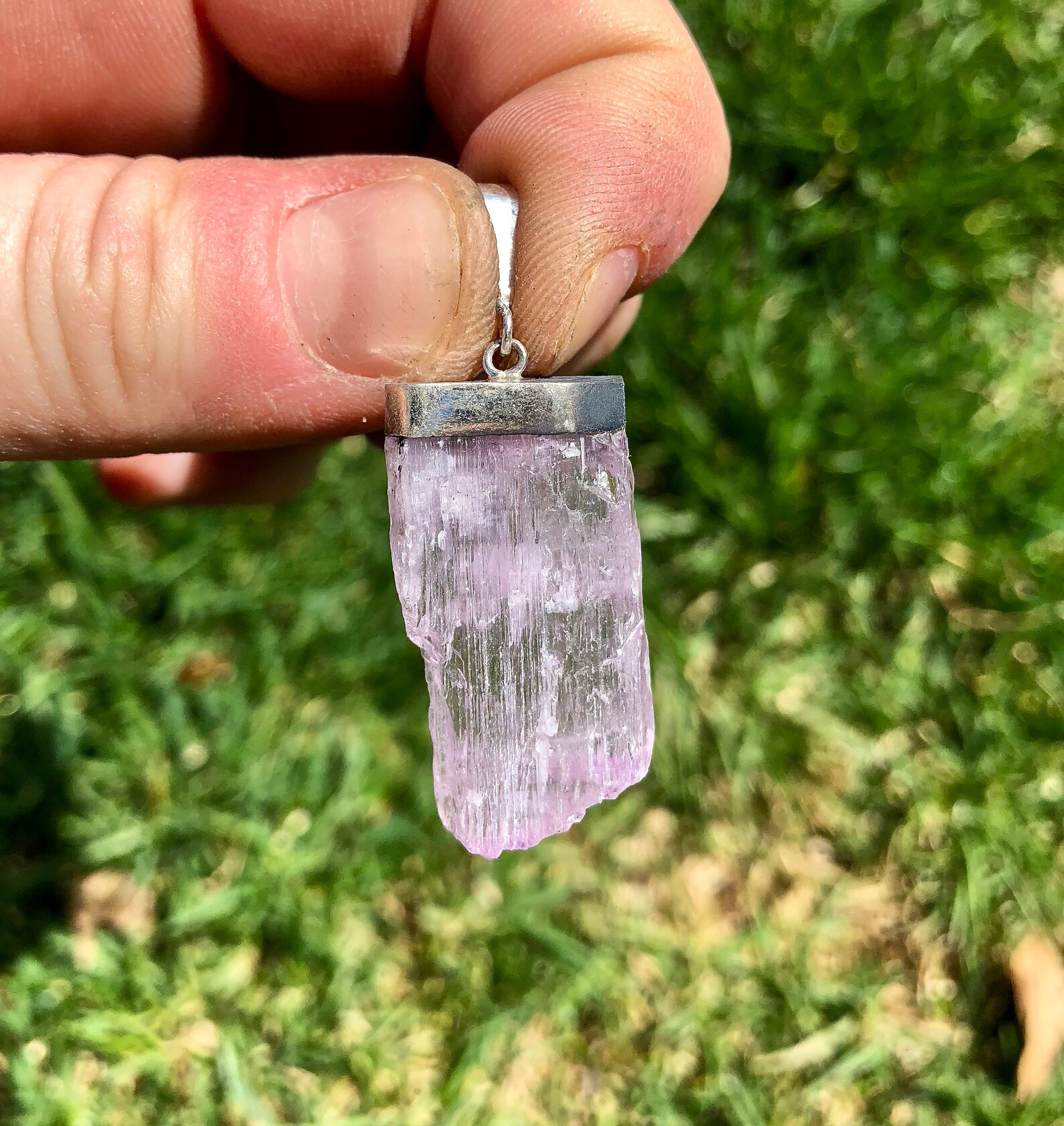 Raw Kunzite Pendant Sterling Silver Pink Kunzite Crystal Etsy