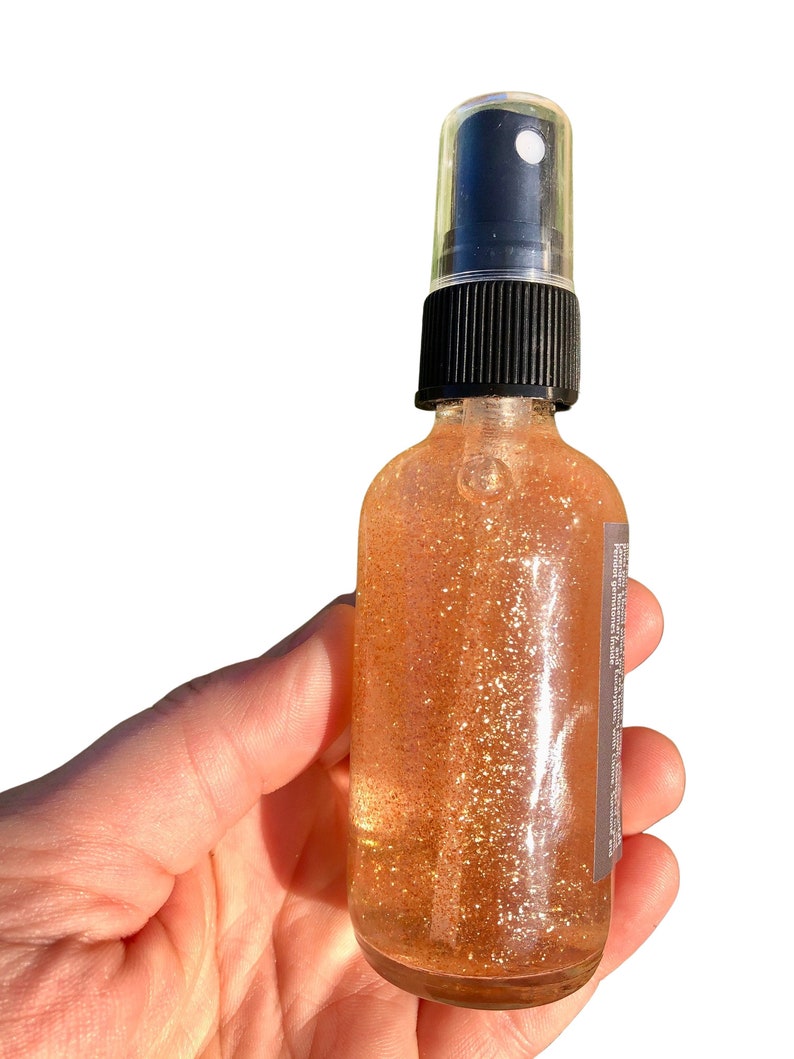 Positive Energy Spray Organic Essential Oils Positive Energy Mist Citrine, Sunstone, & Peridot Crystals Rose Gold Aromatherapy Spray image 3