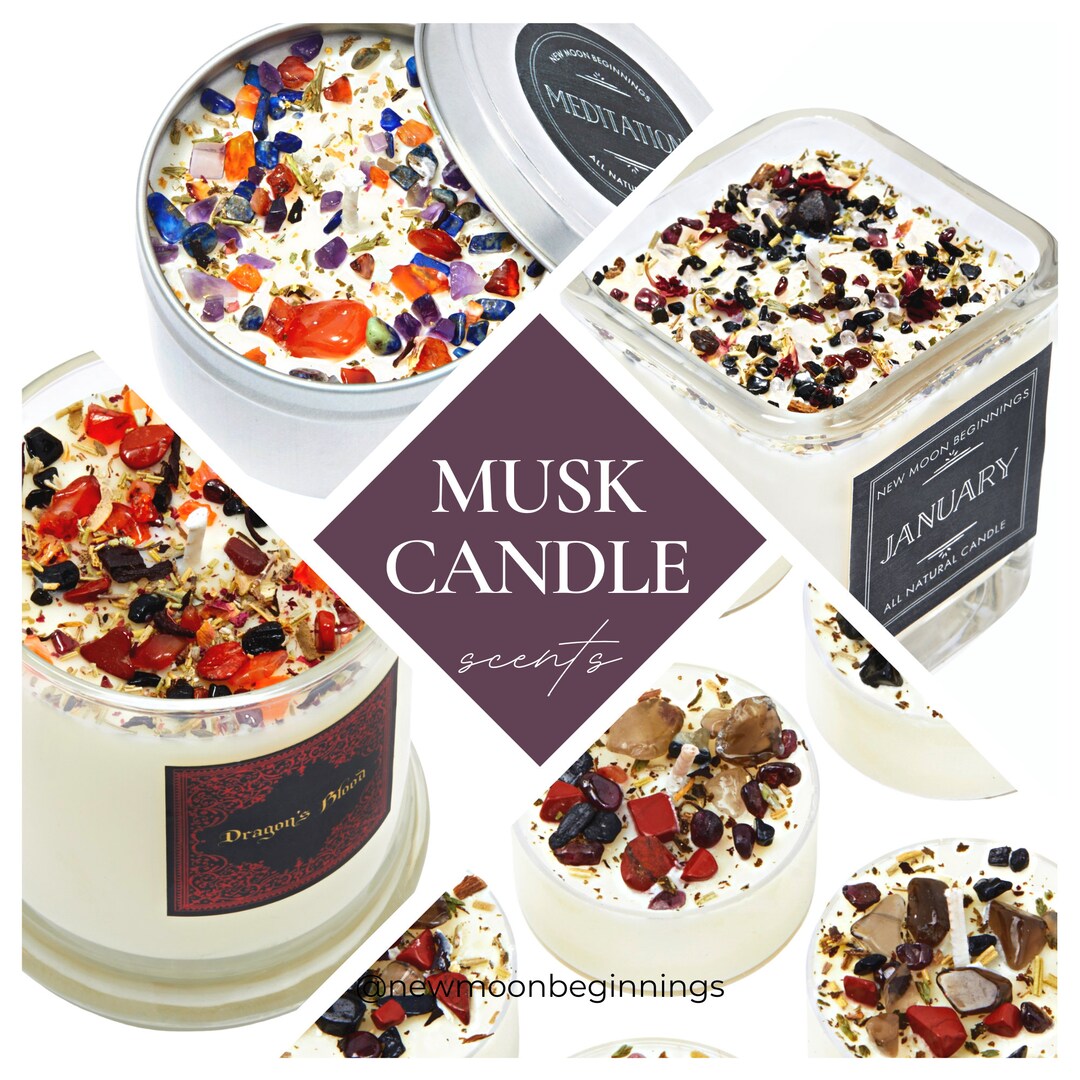 Musk Scented Candle With Crystals - Soy Wax Candles - Dried Herb ...
