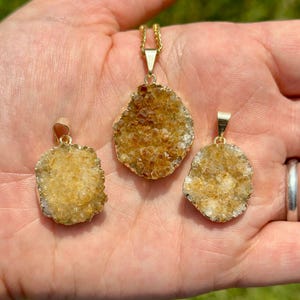 Raw Citrine Pendant (Heat Treated) - Gold Color Backing- Small Citrine Cluster Necklace - Crystal Necklace - Brazilian Citrine image 2