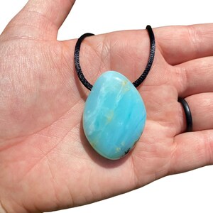 Blue Andean Opal Stone Pendant w/ 28" Black Cord - Blue Peruvian Opal Crystal Necklace - Polished Blue Opal Necklace - Crystal Necklace image 7