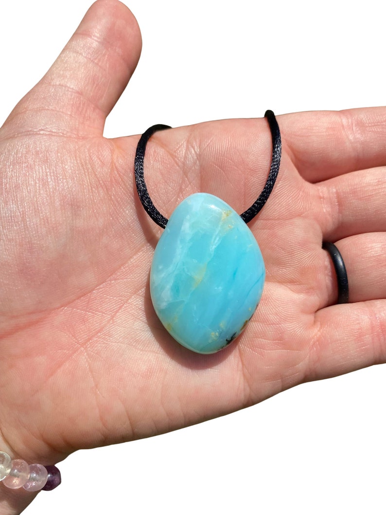 Blue Andean Opal Stone Pendant w/ 28" Black Cord - Blue Peruvian Opal Crystal Necklace - Polished Blue Opal Necklace - Crystal Necklace image 7