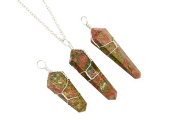 Unakite Pendant - Wire Wrapped Unakite Necklace - Unakite Stone Pendant - Unakite Jewelry - Healing Crystal Necklace - Unakite Point Pendant