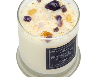 Frankincense & Myrrh Blend Candles - Holiday Crystal Candle - Frankincense and Patchouli Candle - Soy Aromatherapy Tealights - Handmade!