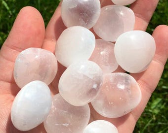 Selenite Crystal - Hand Polished Selenite Sphere - Crystals & Stones - Tumbled Selenite - Energy Cleansing - Selenite Tumbled Stone