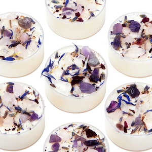 Stress Relief Candles - Lavender Candle or Tealights - Soy Aromatherapy Candle w/ Amethyst, Rose Quartz, Clear Quartz image 8