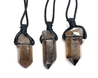 Ruwe rookkwarts punt op 22" zwart koord - rookkwartskristal sieraden - rookkwarts ketting - rookkwarts hanger - kristal ketting