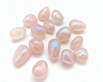 Aura Rose Quartz Tumbled Crystal - Multiple Sizes Available - Polished Aura Rose Quartz Stone - Tumbled Pink Aura Quartz Crystal Gemstone