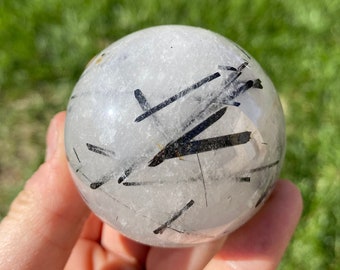 Tourmalinated Quartz Sphere - Black Tourmalated Quartz Crystal Sphere - Polished Tourmalated Crystal Sphere - Unique Crystal Ball - 19