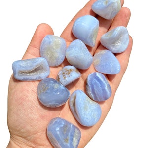Chalcedony Tumbled Crystal - Grade B - Multiple Sizes Available - Tumbled Blue Chalcedony Stone - Polished Blue Chalcedony Gemstone