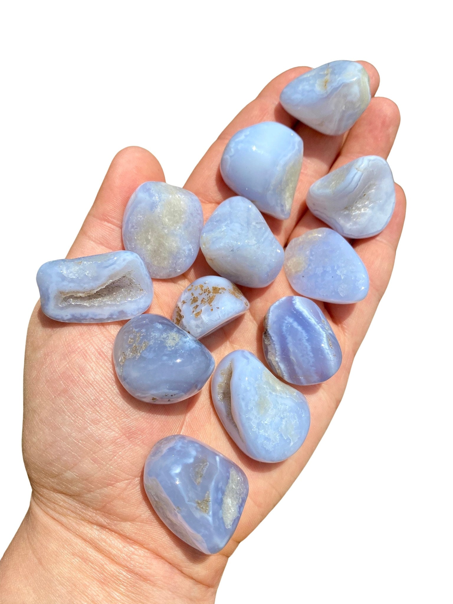 Chalcedony Tumbled Crystal - Grade B - Multiple Sizes Available - Tumbled Blue Chalcedony Stone - Polished Blue Chalcedony Gemstone