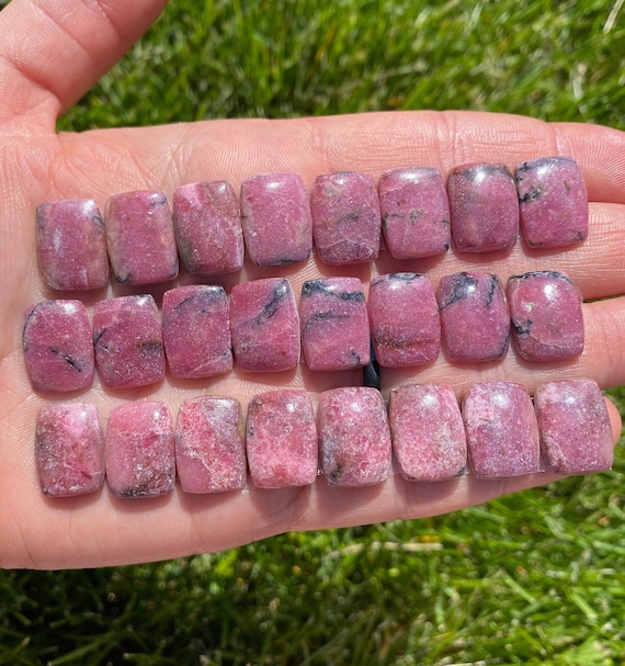 Rhodonite Stone Cabochon Rectangle (0.55" - 0.7") - Polished Rhodonite Cabochon - Tumbled Rhodonite Crystal Cabochon - Pink Stone