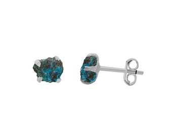 Raw Chrysocolla Stud Earrings Sterling Silver - Chrysocolla Earrings - Chrysocolla Jewelry - Roucgh Chrysocolla Studs - Post Earrings