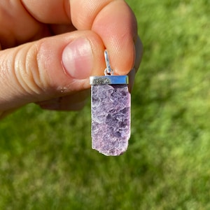 Raw Lepidolite Pendant - Lepidolite Necklace - Crystal Necklace - Rectangle Pendant - Gem Lepidolite - Natural Lepidolite Jewelry