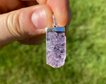 Raw Lepidolite Pendant - Lepidolite Necklace - Crystal Necklace - Rectangle Pendant - Gem Lepidolite - Natural Lepidolite Jewelry