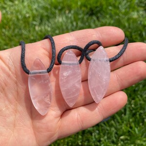Rose Quartz Pendant on 28" Black Cord - Polished Rose Quartz Marquise Necklace - Crystal Necklace - Rose Quartz Jewelry image 2