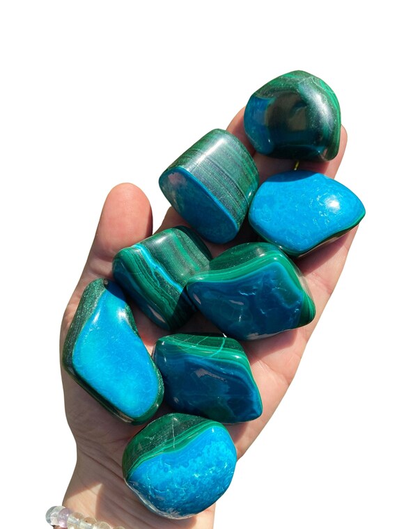 マラカイト クリソコラ タンブルストーン - グレード AA - 複数の