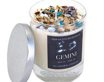 Gemini Candles - Zodiac Candle - Candle Gift for Gemini - Gemini Gifts for Her or Him - Soy Candle - Gemini Crystal Candle - Handmade!