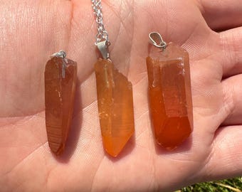 Tangerine Quartz Point Pendant - Tangerine Quartz Crystal - Orange Quartz Crystal Point - Natural Tangerine Quartz Pendant - Crystal Pendant